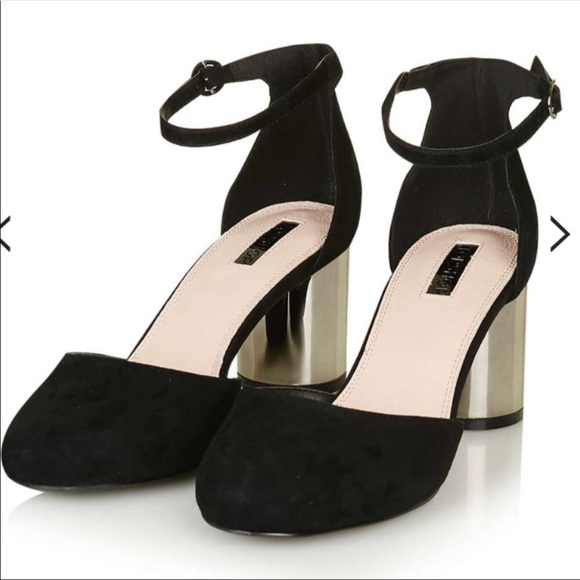 TopShop Jagga round toe‎ suede metallic block round heel size 8 NEW - Picture 1 of 7